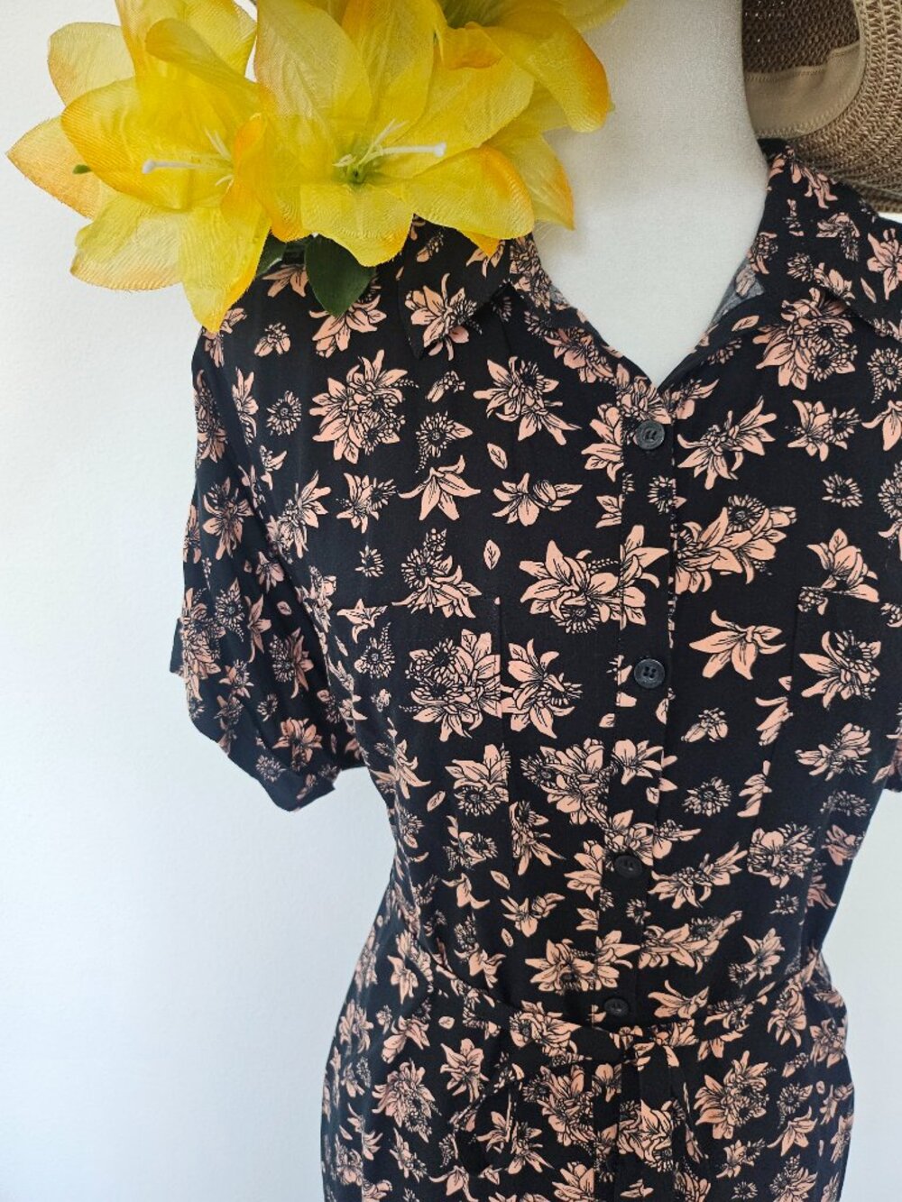LuLaRoe Black Floral Button Front Maxi Dress Size M - Picture 6 of 12